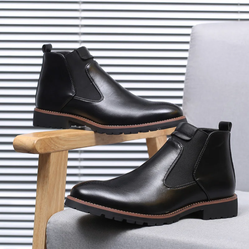 Cowhide Slip-on High Formal Wear Chelsea Boots NFEN07 image 2