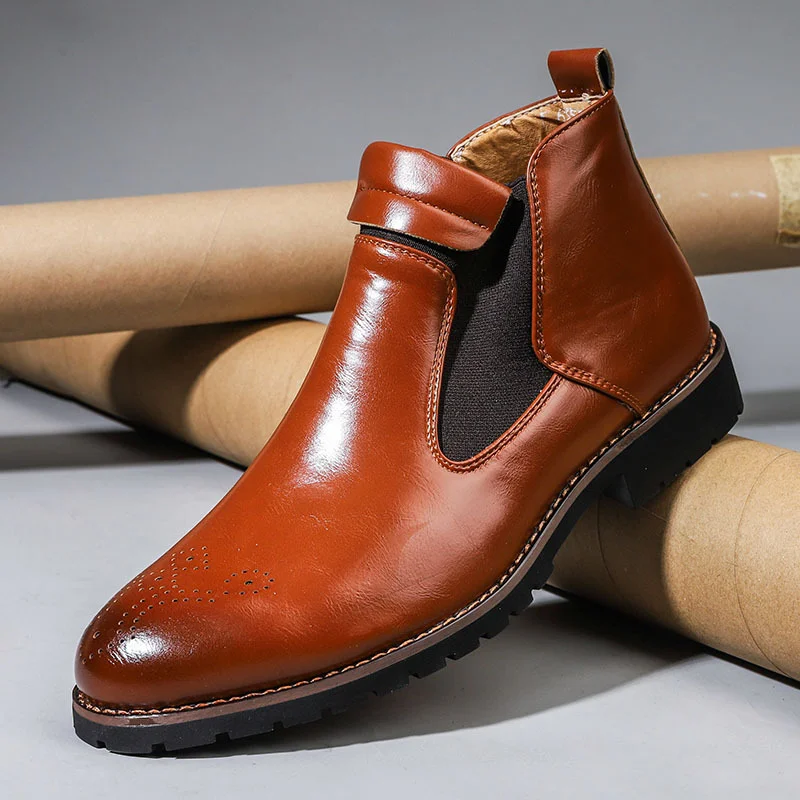 Cowhide Slip-on High Formal Wear Chelsea Boots NFEN07