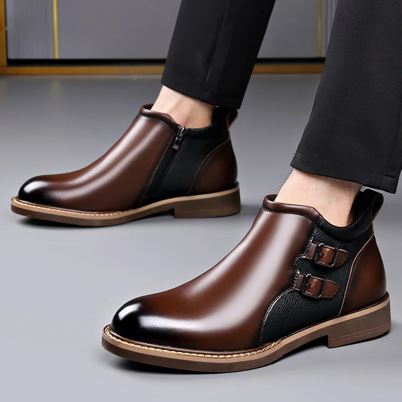 Genuine leather high top chelsea boots NFES186