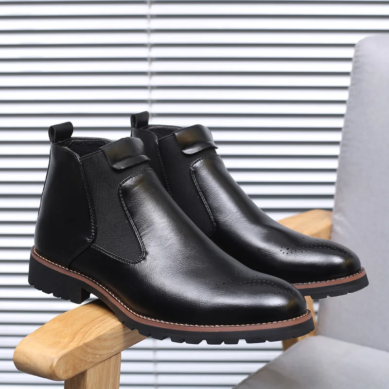 Cowhide Slip-on High Formal Wear Chelsea Boots NFEN07 image 3