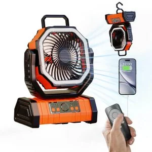 20000mAh Rechargeable Battery Powered Fan with LED Light & Hook – Kliqo Mart